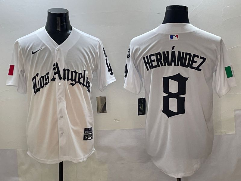 Men Los Angeles Dodgers #8 Hernandez White Five generations Joint Name 2025 Nike MLB Jersey style 1->los angeles dodgers->MLB Jersey